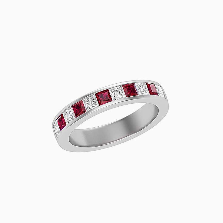 Princess Cut Red Ruby And Diamond Ring