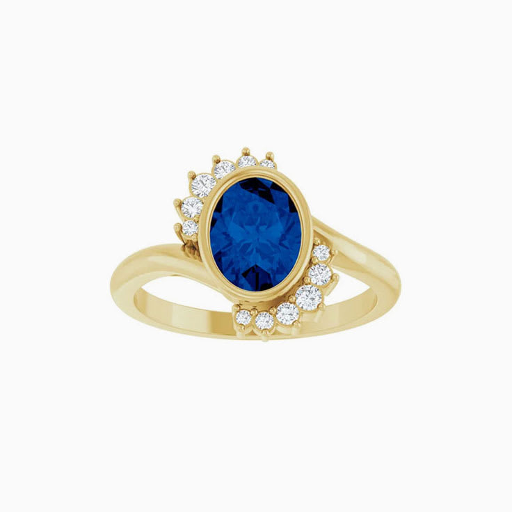 Bezel set Blue Sapphire Diamond Ring