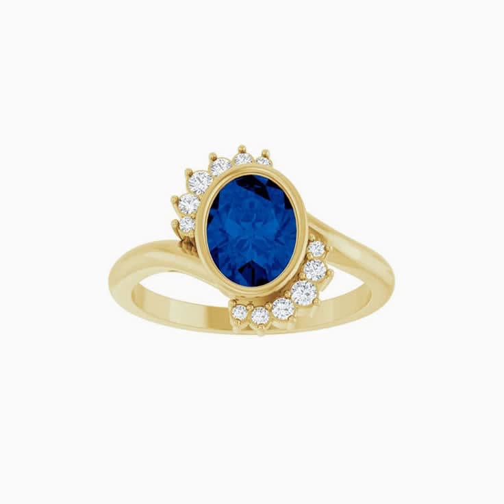 Bezel set Blue Sapphire Diamond Ring