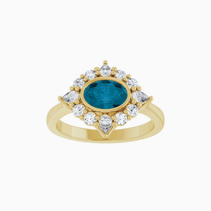 London Blue Topaz Diamond Halo Style Ring