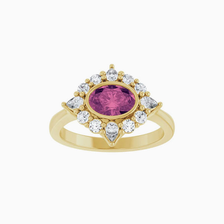 Pink Tourmaline Diamond Halo Style Ring