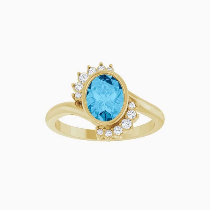 Swiss Blue Topaz Natural Diamond Ring