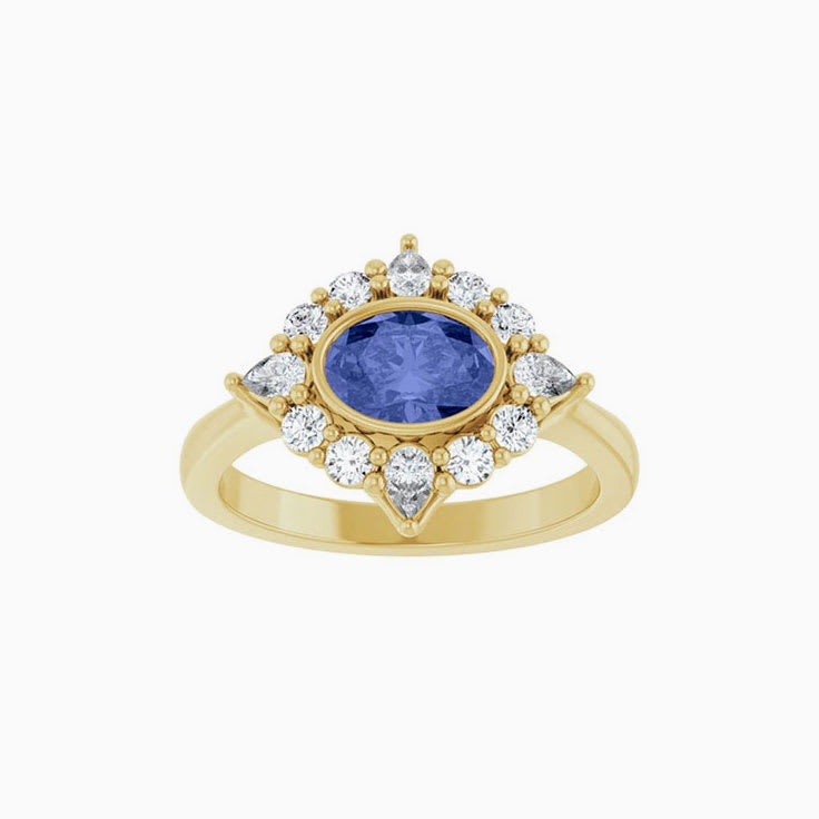 Tanzanite Diamond Halo Style Ring
