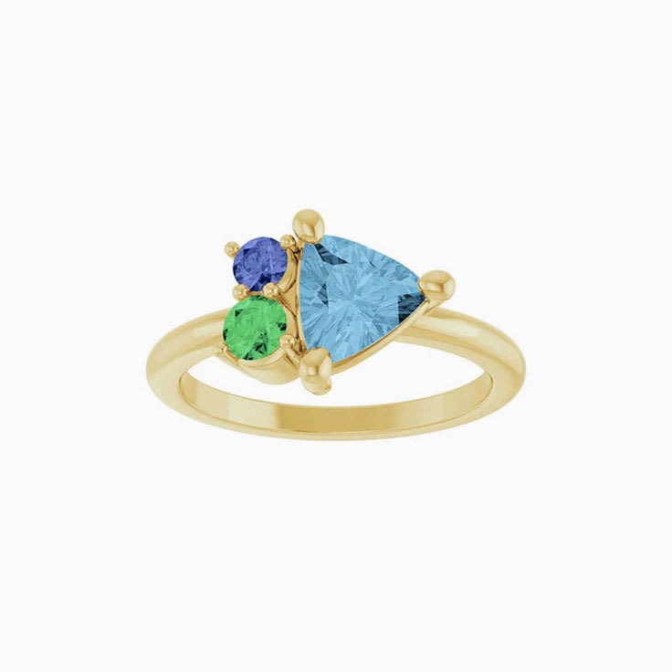 Sky Blue Topaz with Tsavorite Garnet and Tanzanite Ring