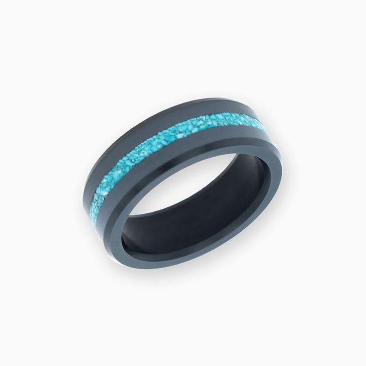 Black Diamond And Turquoise Band Mens Ring