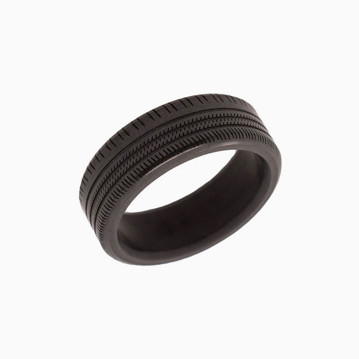 Laser Engraved Black Diamond Mens Ring