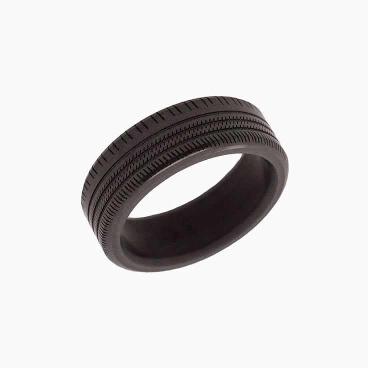 Laser Engraved Black Diamond Mens Ring