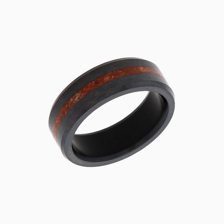 Dinosaur Bone Inlay Mens Black Diamond Ring