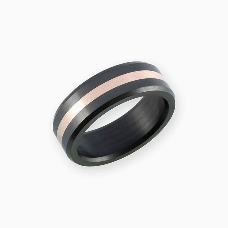 Crushed Black Diamond Rose Gold Mens Ring