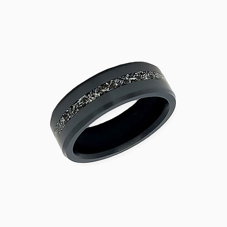 Black Diamond Ring With Muonionalusta Meteorite