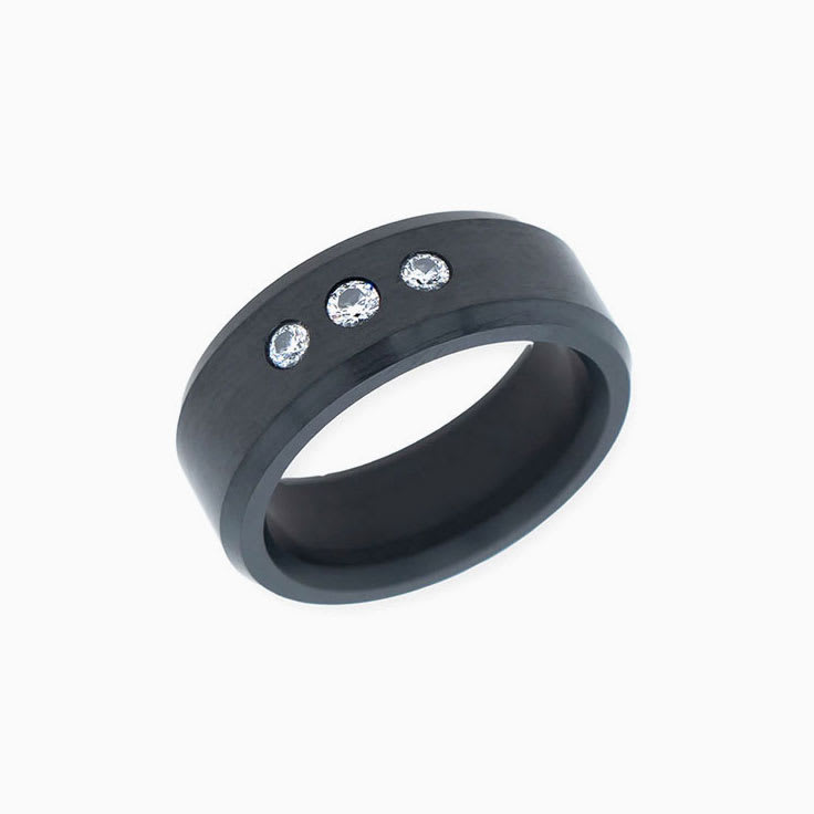 Black Diamond Ring With Triple Stone Inset