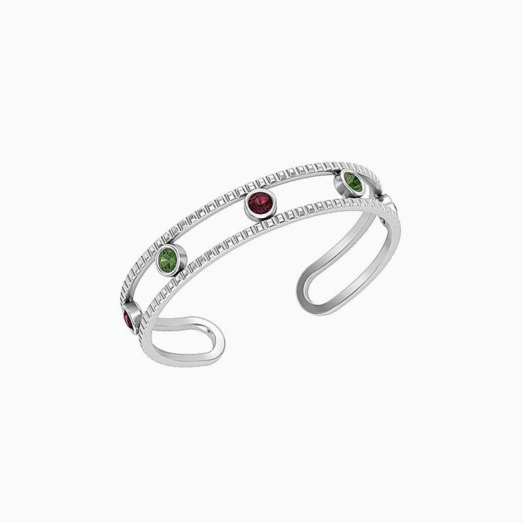 Solid gold cuff bangle set with Green tourmaline and Rhodolite