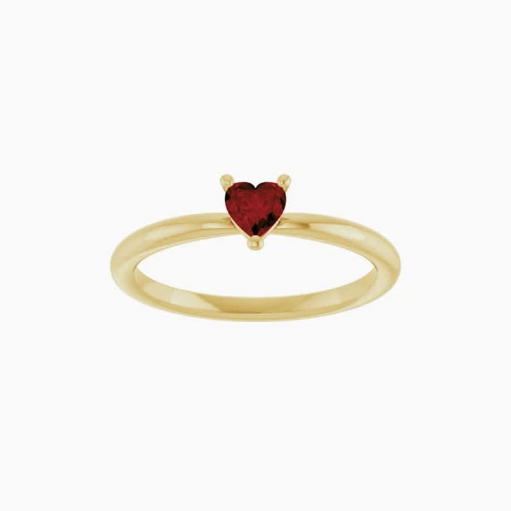 Mozambique Garnet Heart Solitaire Ring