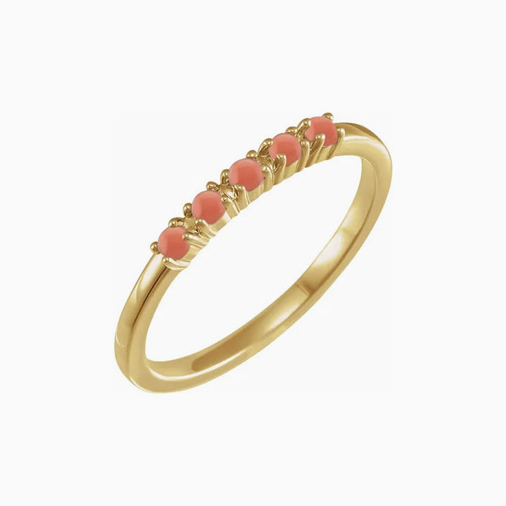 Pink Coral Cabochon Stackable Ring