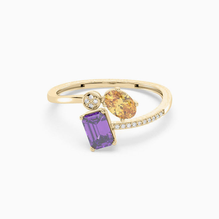 Amethyst And Citrine Ring With Diamond