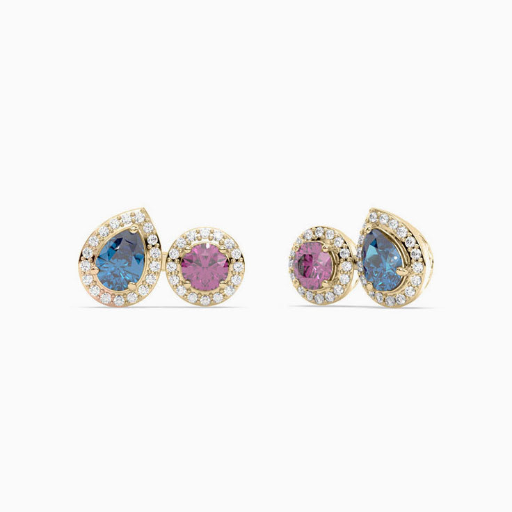 Pink Tourmaline And Blue Topaz Studs