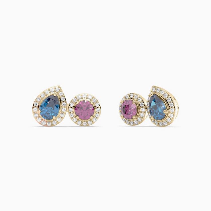 Pink Tourmaline And Blue Topaz Studs