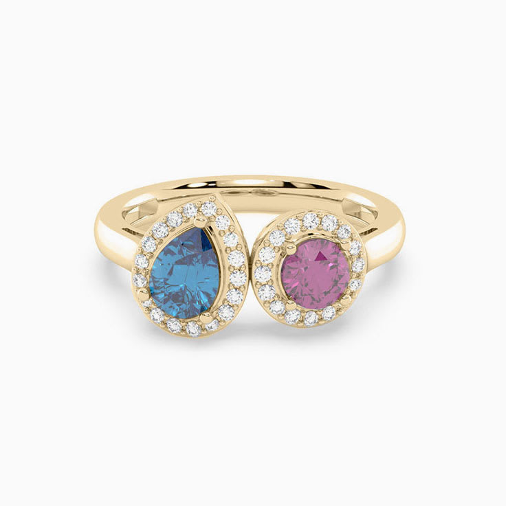 Pink Tourmaline And Blue Topaz With Diamond Ring