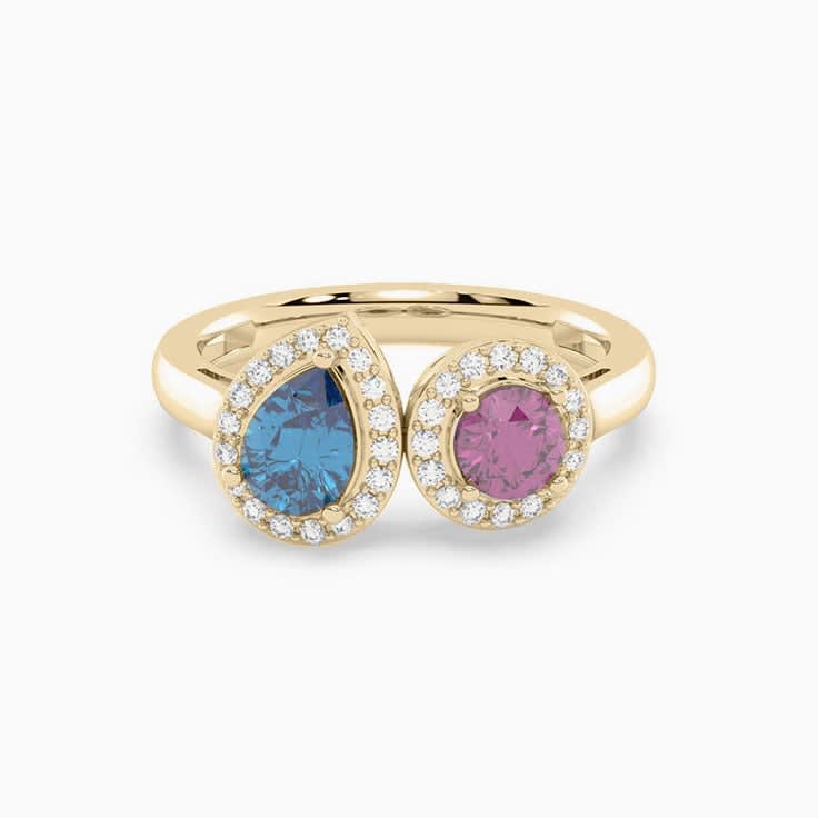 Pink Tourmaline And Blue Topaz With Diamond Ring