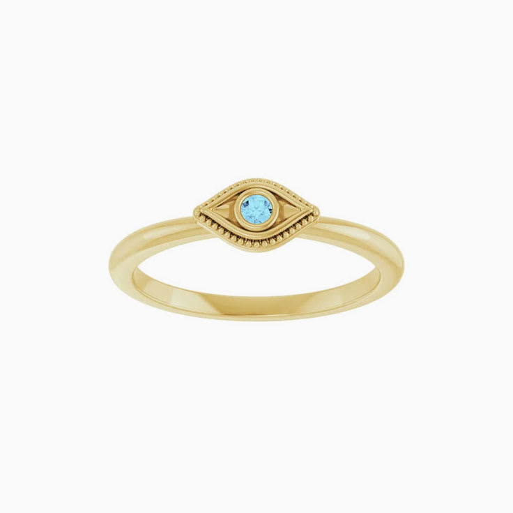 Aquamarine Stackable Evil Eye Ring