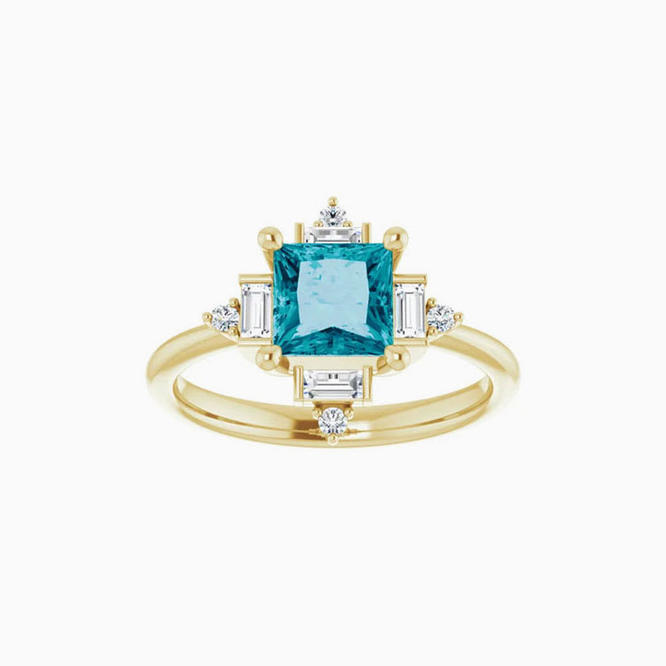 London Blue Topaz Diamond Geometric Ring