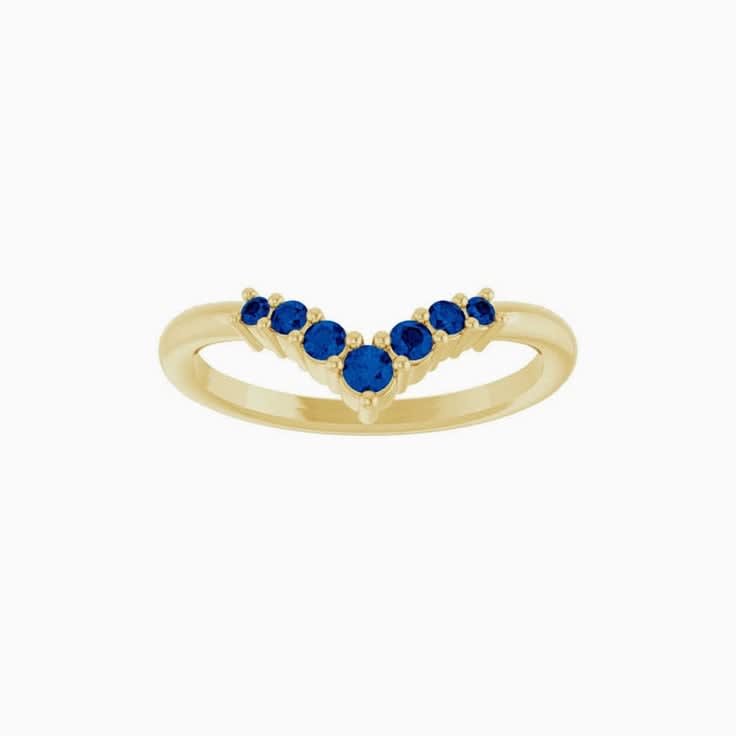 Round Blue Sapphire Graduated V Ring