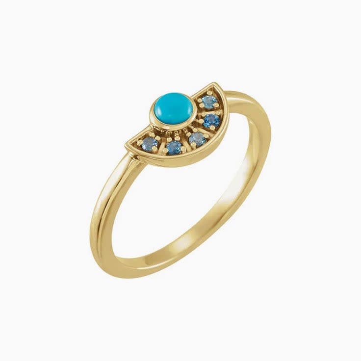 Turquoise Aquamarine Fan Ring