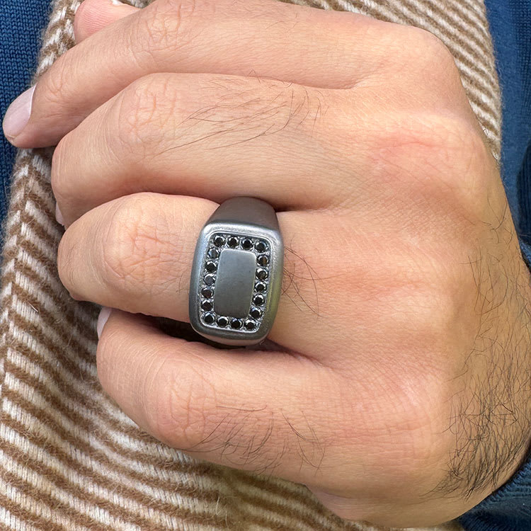 Mens Gunmetal Rectangle Signet Ring