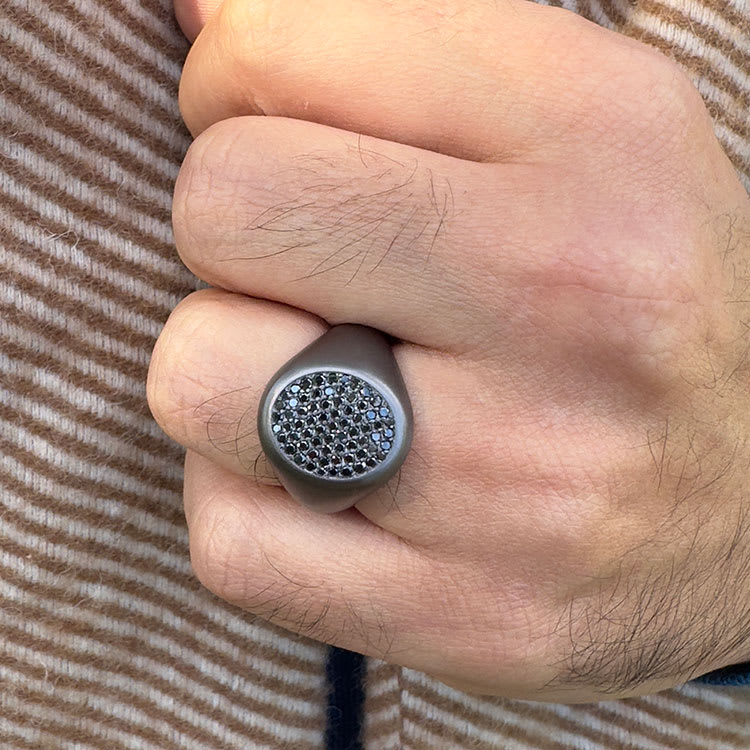 Dark metal signet ring for men