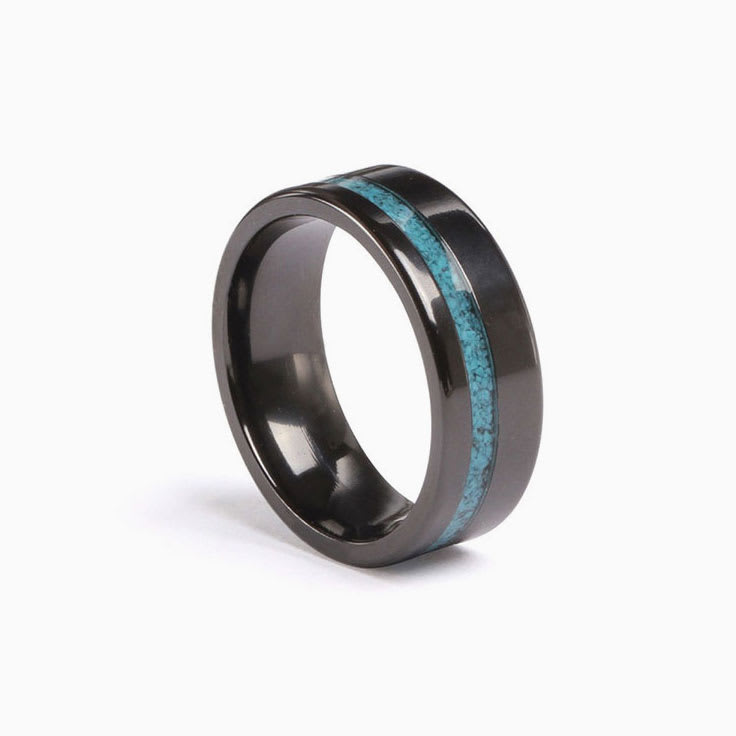 Black zirconium with blue opal ring