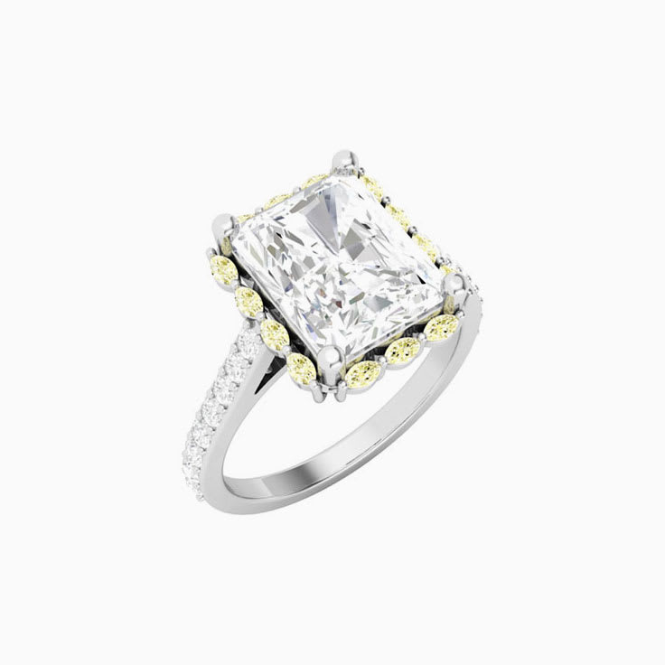 4ct LabGrown Radiant Cut Set With Lab Yellow Diamond Marquise Halo