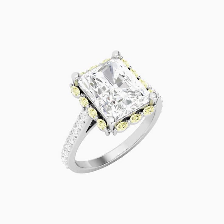 4ct LabGrown Radiant Cut Set With Lab Yellow Diamond Marquise Halo