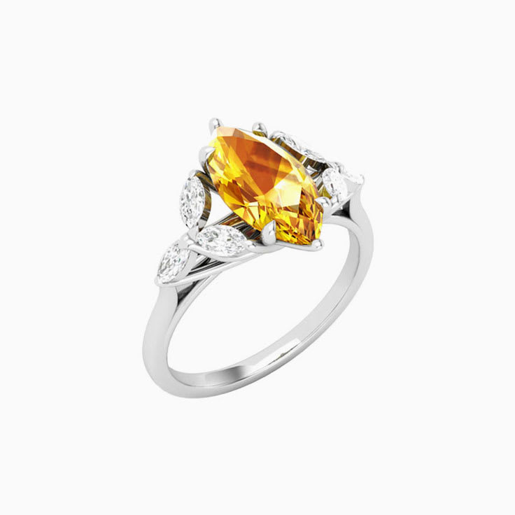 Marquise Natural Yellow Sapphire Set With Marquise Natural Diamonds On The Shoulders