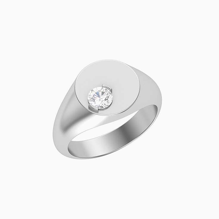 Round diamond on a Signet Ring
