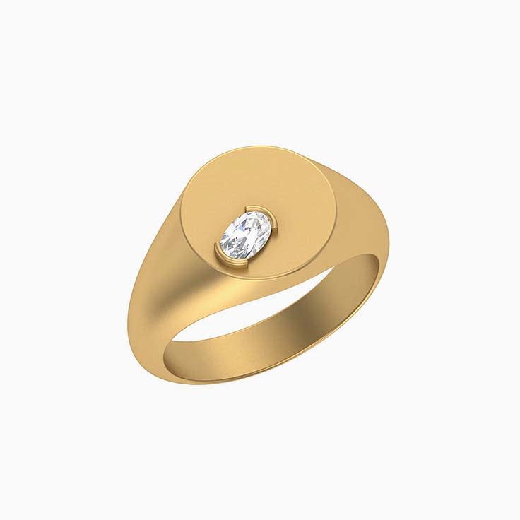 Solid Gold Signet ring with Oval Diamond