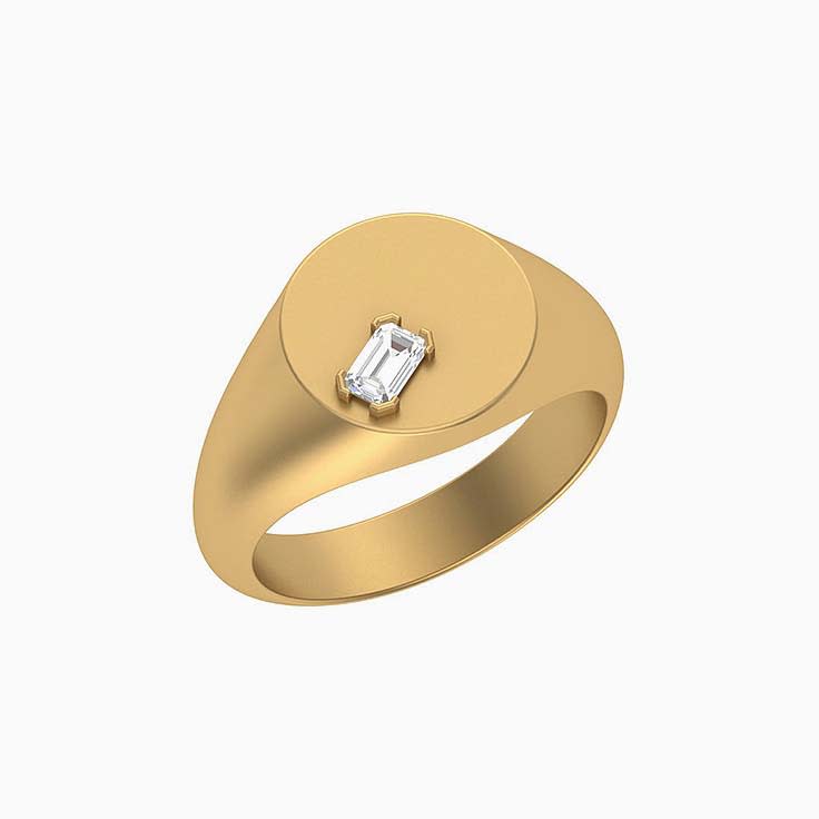 Emerald diamond on a signet ring