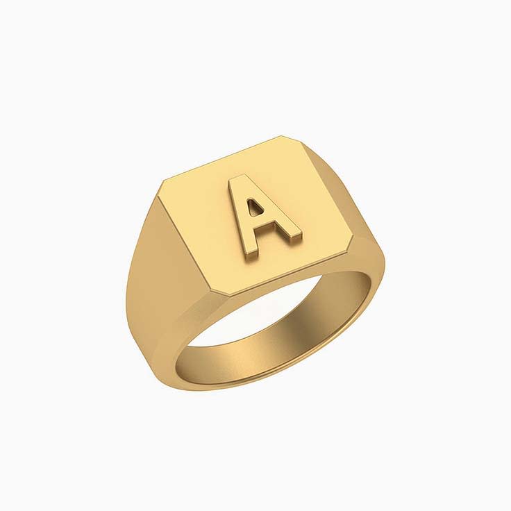 Solid gold signet initial with A
