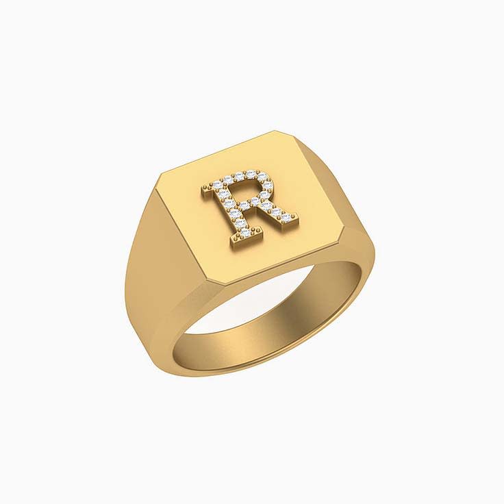 Diamond initial R signet ring