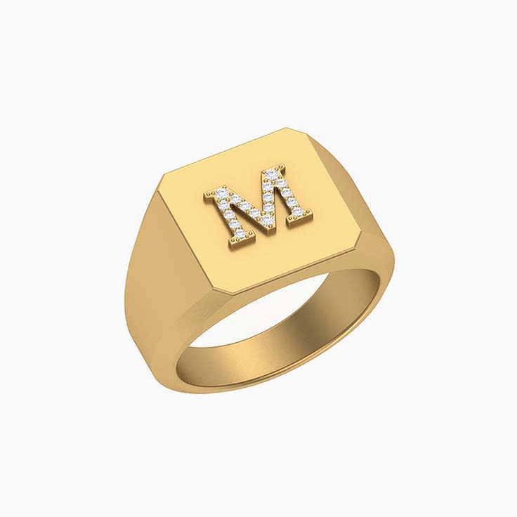 M diamond signet ring