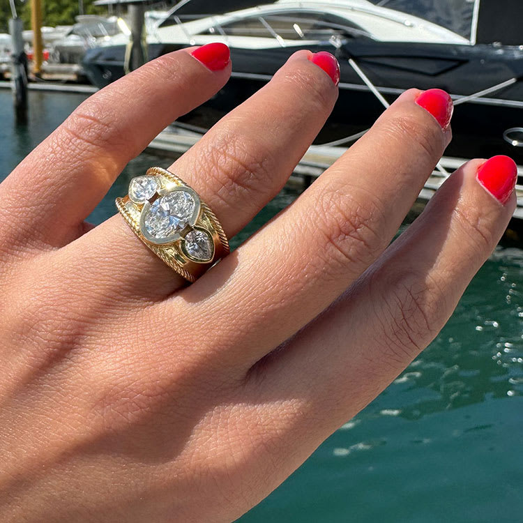 Solid gold ring with oval lab diamond