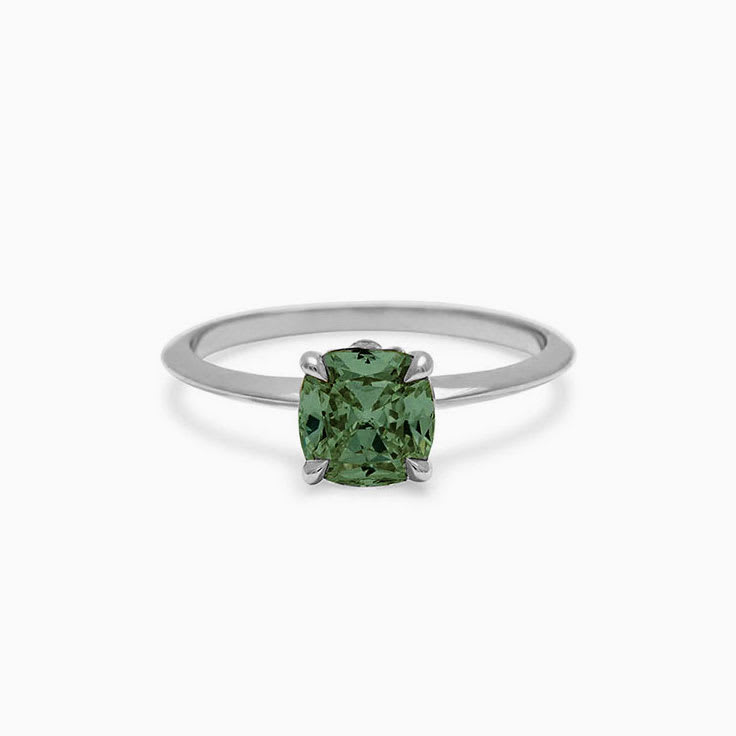 Classic Cushion Cut Green Natural Sapphire Ring