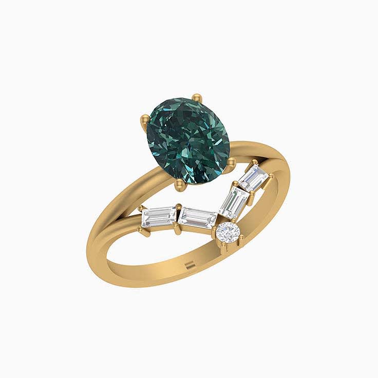 Australian Green sapphire set with diamonds