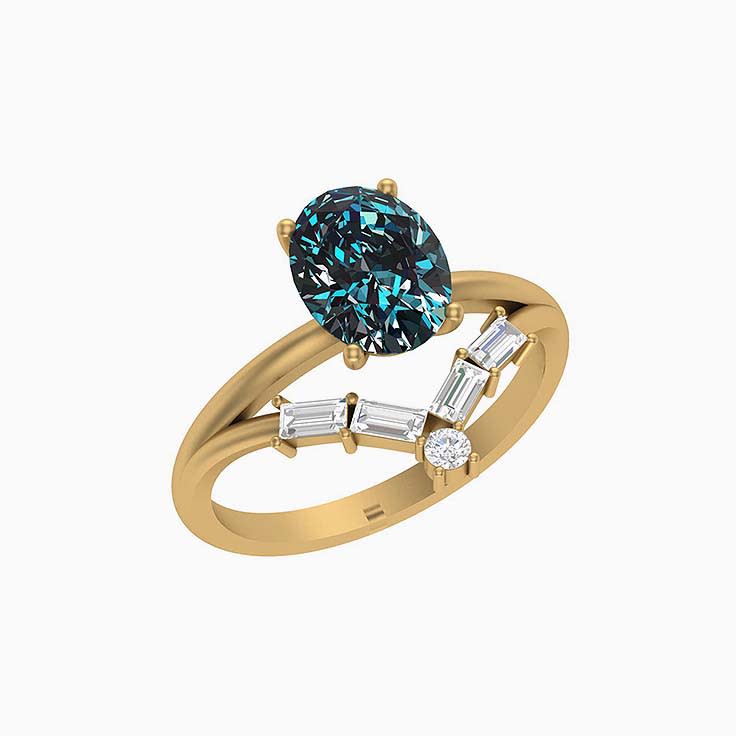 Australian Teal sapphire set with diamonds