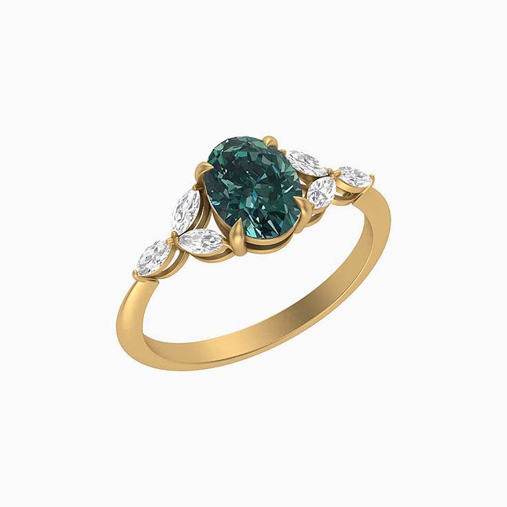 Deep Green Sapphire with Marquise Natural Diamonds