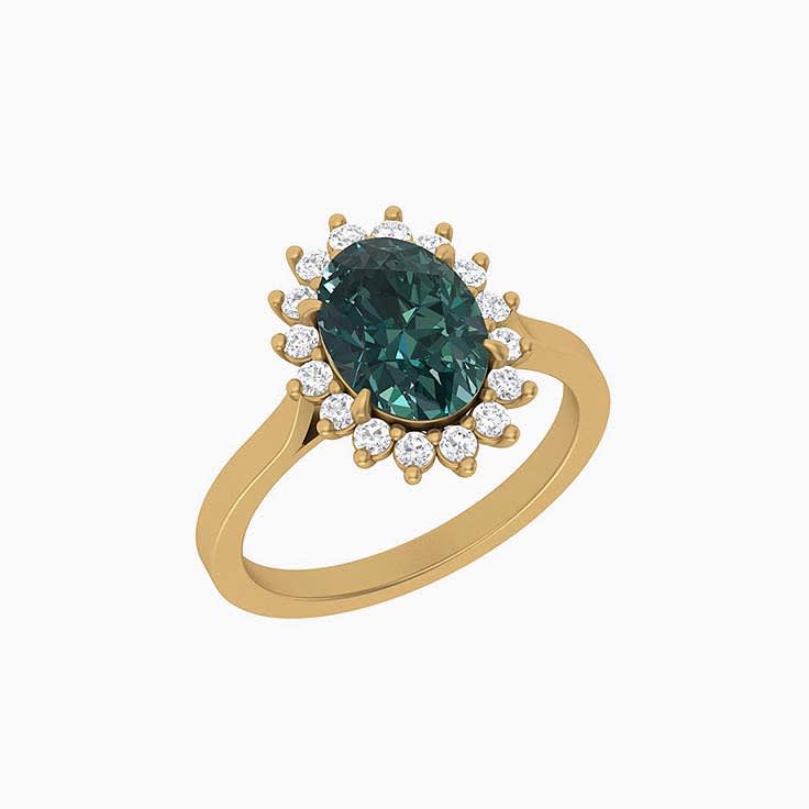 2ct Deep Green Sapphire set with diamonds