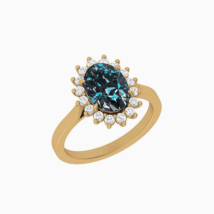 Natural Teal sapphire with diamonds