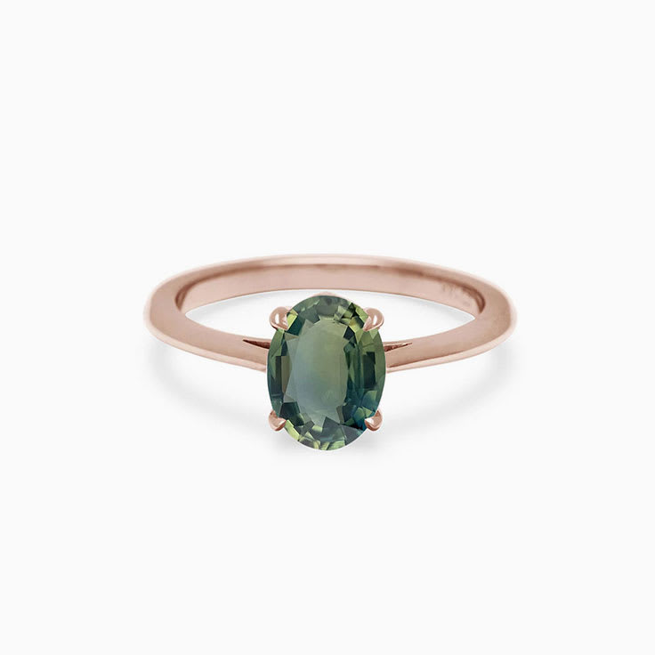 Oval cut Natural Teal Sapphire ring