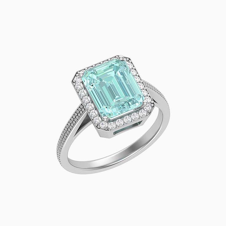 Sea Green sapphire and natural diamond halo