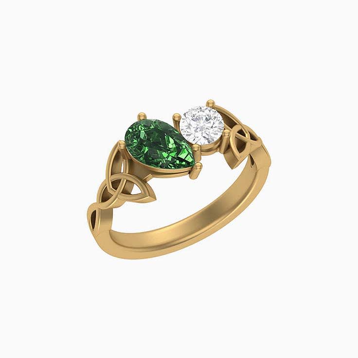 Pear cut Green sapphire and Natural Diamond ring