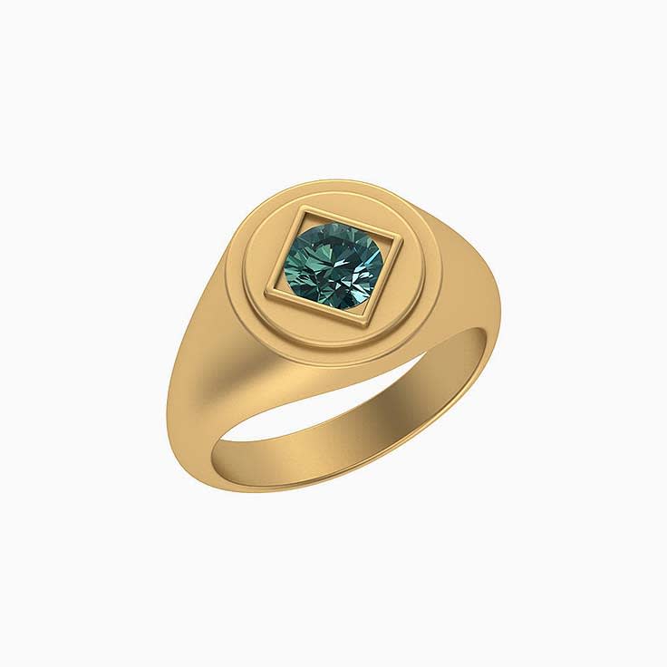 Deep Green Natural sapphire signet ring